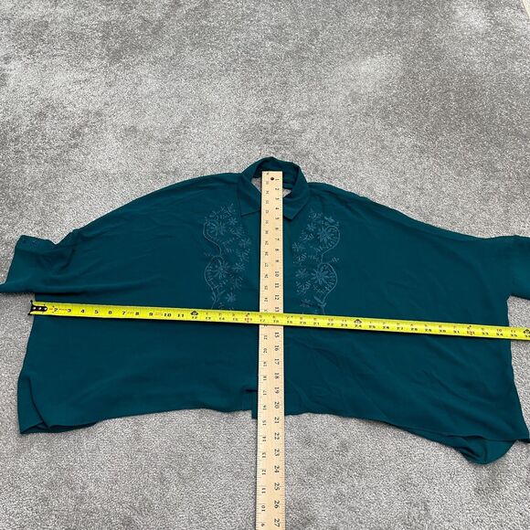 Forever 21 Oversized Cropped Sheer Shirt Womens Small Green Embroidered Casual - Picture 6 of 10